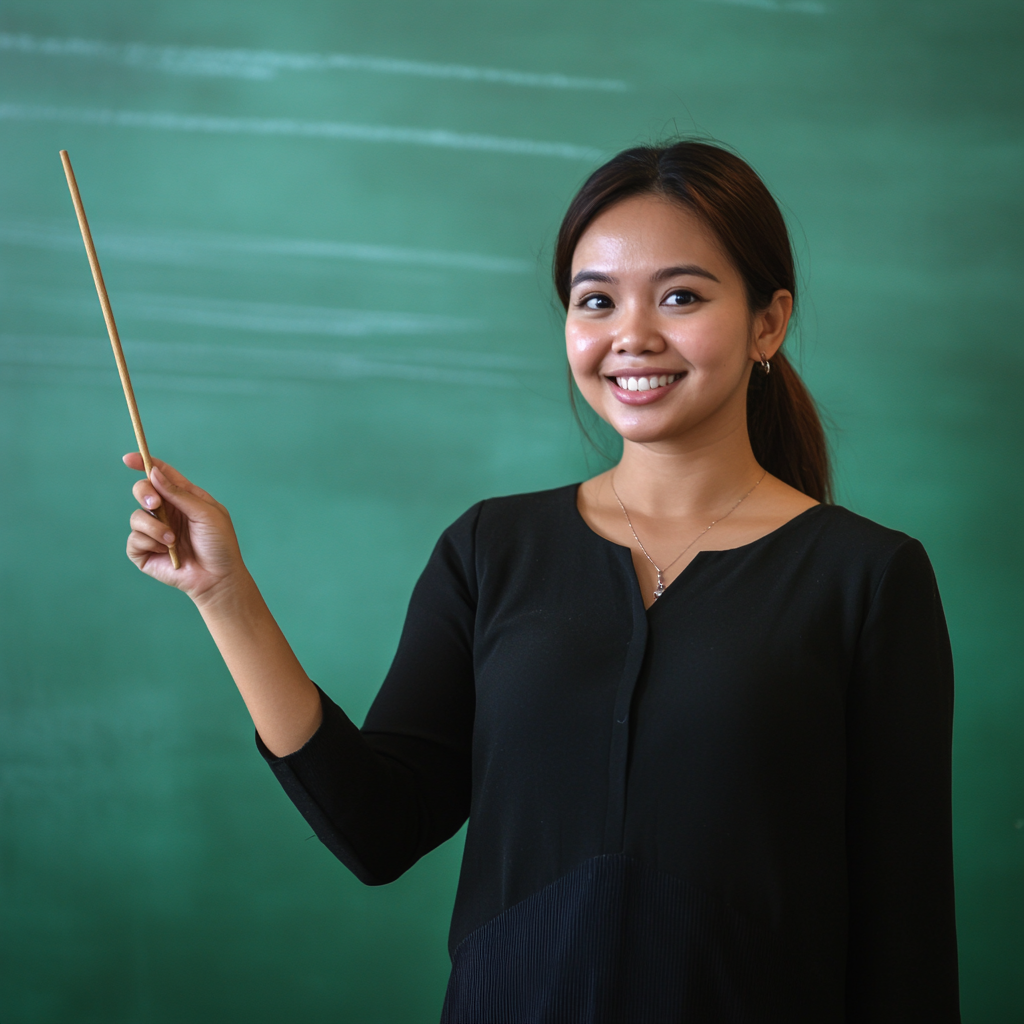 Zihro A Filipina Teacher Wearing A Saya Pointing Out The Backgr 1ab9956d B245 45df Bd21 7b49bb31078f